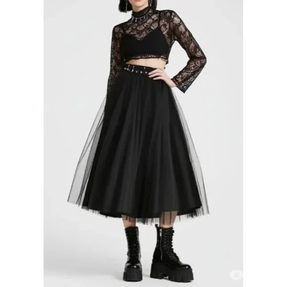 Alexia Admor New York Long Full Length Whimsy Glam Grunge Tulle Skirt in Black - Picture 4 of 13